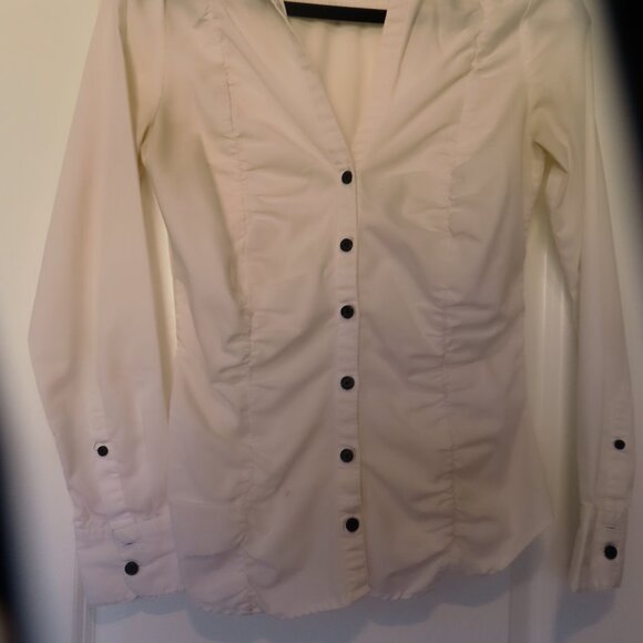 3 pieces:  Black n white flare pants, crop jacket, shirred LS shirt, size 4 or S - Picture 10 of 15